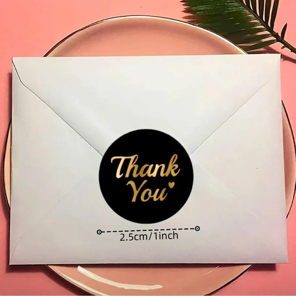 Elegant Black and Gold Thank You Stickers 500pc NWT
